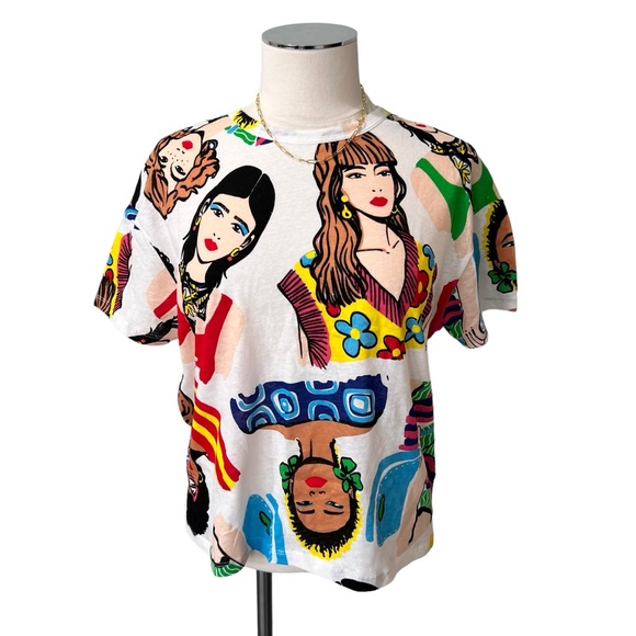 New ZARA Women’s Print Cropped Cotton T-Shirt Short Sleeve Multicolor Sz S - Picture 6 of 12